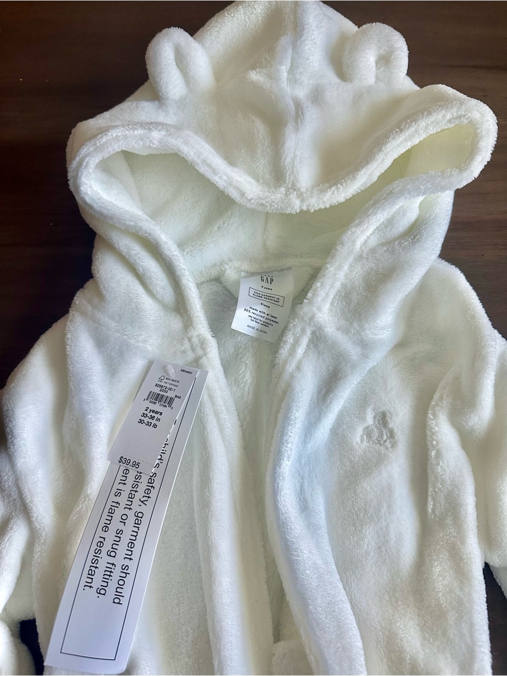 GAP White Plush Hooded 2T Robe with Bear Ears
